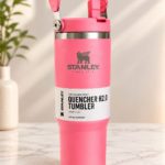 30 oz Stainless Steel Insulated Travel Tumbler with Flip Straw & Top Carry Handle – Pink Hot & Cold Water Bottle