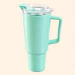 Mint Green Insulated Travel Tumbler with Handle & Straw Lid – Hot & Cold Coffee Mug & Water Tumbler