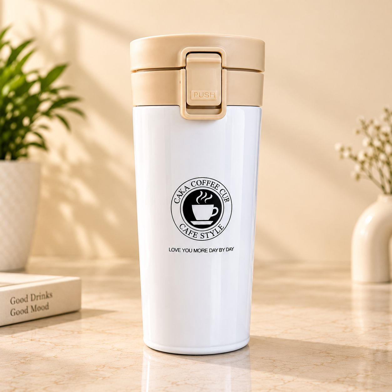 1 Stainless Steel Insulated Coffee Mug with Push-Lock Lid – Spill-Resistant Travel Tumbler for Hot & Cold Drinks - Image 1