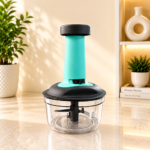 Manual Push-Press Vegetable Chopper with Safety Lock & Stainless Steel Blades – Hand Press Food Chopper for Onions & Veggies