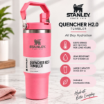 30 oz Stainless Steel Insulated Travel Tumbler with Flip Straw & Top Carry Handle – Pink Hot & Cold Water Bottle - Image 2