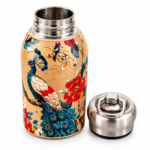 Mini Peacock Printed Stainless Steel Insulated Water Bottle – Small Hot & Cold Flask with Ring Handle Cap - Image 2