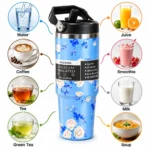 30 oz Floral Stainless Steel Vacuum Insulated Tumbler with Handle Lid & Flip Straw – Sweat-Free Hot & Cold Travel Mug (900 ml) - Image 3