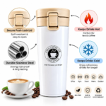 Stainless Steel Insulated Coffee Mug with Push-Lock Lid – Spill-Resistant Travel Tumbler for Hot & Cold Drinks - Image 3