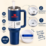 40 oz Vacuum Insulated Stainless Steel Travel Tumbler with Handle & Straw – Leak-Resistant Hot & Cold Car Mug - Image 4