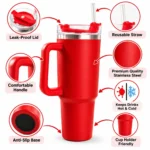 Stainless Steel Insulated Travel Tumbler with Ergonomic Handle & Reusable Straw – Leak-Proof Hot & Cold Car Mug - Image 5