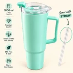 Mint Green Insulated Travel Tumbler with Handle & Straw Lid – Hot & Cold Coffee Mug & Water Tumbler - Image 5