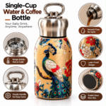 Mini Peacock Printed Stainless Steel Insulated Water Bottle – Small Hot & Cold Flask with Ring Handle Cap - Image 5